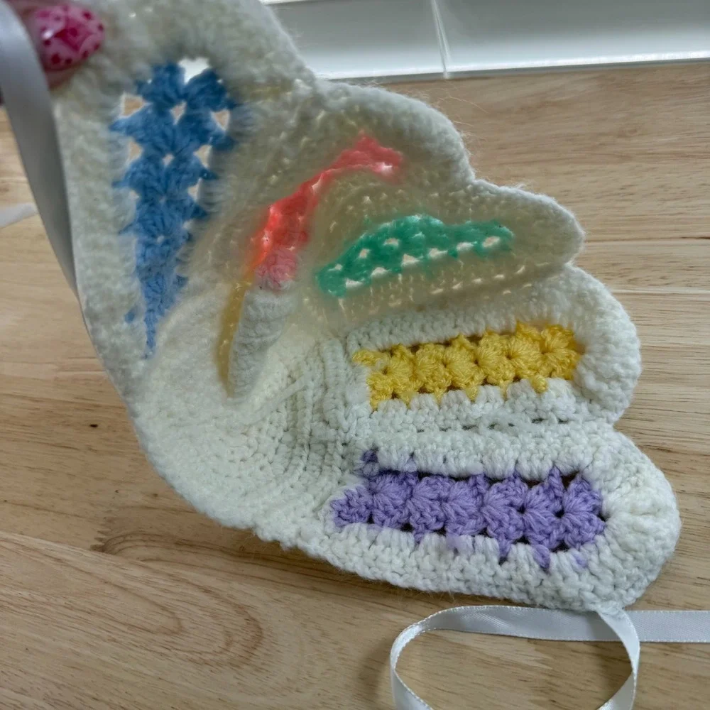 Cardigan Baby Girl Multicolor Crochet‎ Tie Waist Cozy  Sweater & Cap Bonnet VTG
